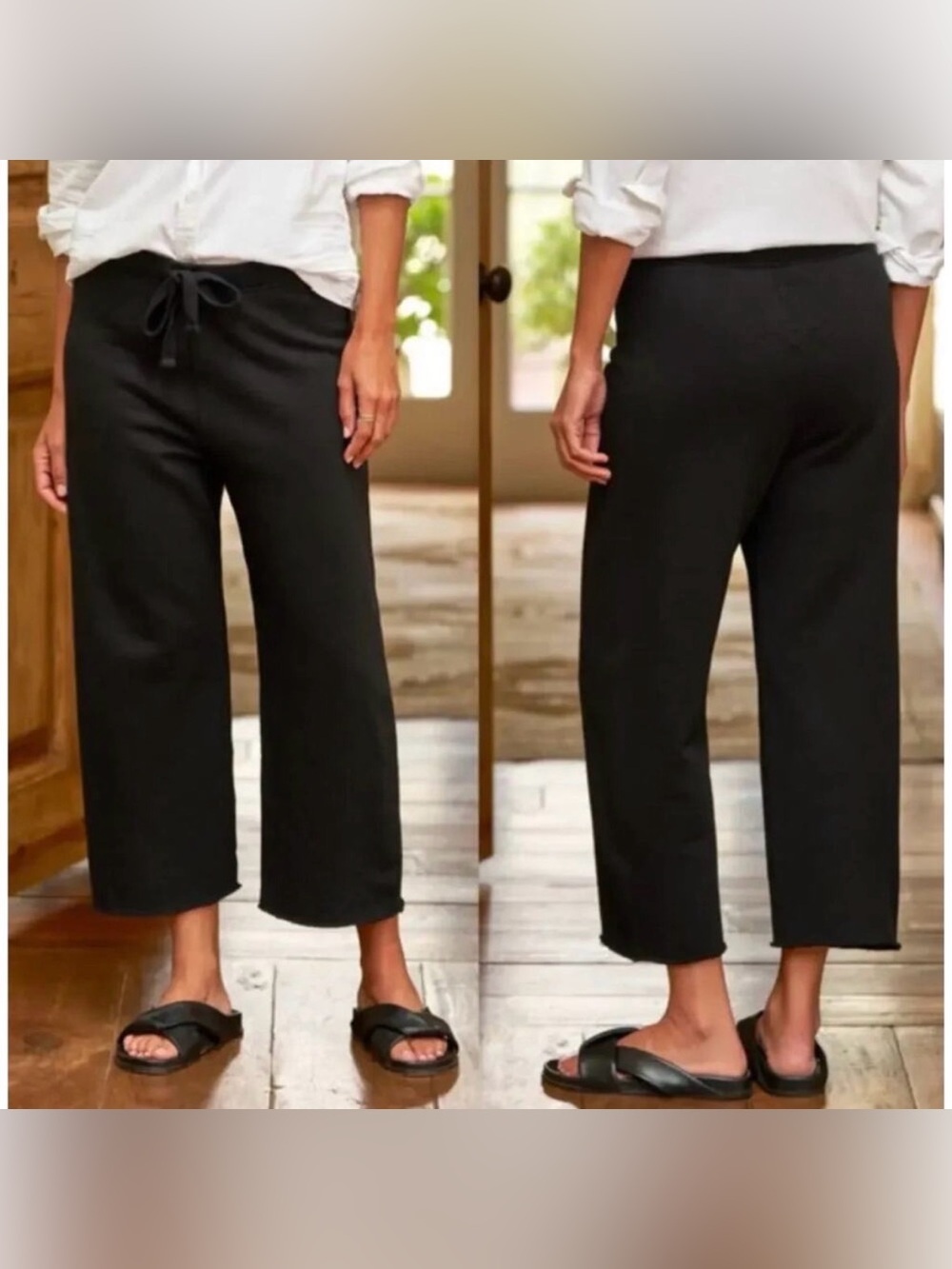 Frank & Eileen Catherine Cropped Wide Leg Sweatpants Black Small minimalist